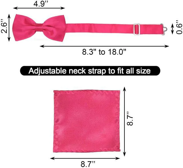 Alt view image 3 of 7 - Rose Bow Tie and Handkerchief Set, Adjustable Bowtie for Men | Double Fold Pre-tied Bowtie and Pocket Square, Classic Mens Tuxedo Bow Tie for Wedding, Dinner, Prom, Party, Business