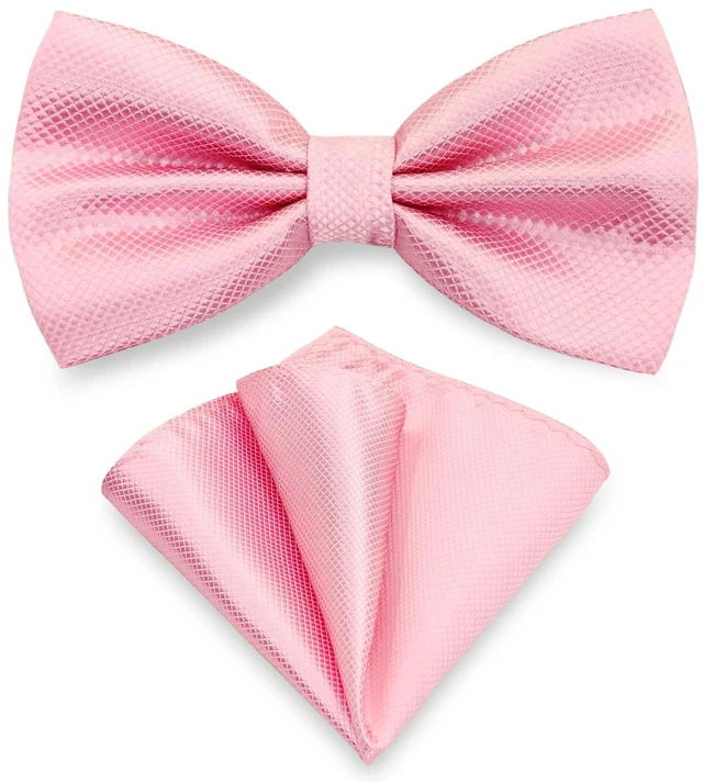 Main image of SYAYA Men Bowtie and Handkerchief Set, Unisex Design Bow Tie and Pocket Square For Business Formal Tuxedo or Wedding M-B-T9 (Bowtie & Pocket Square, Pink)