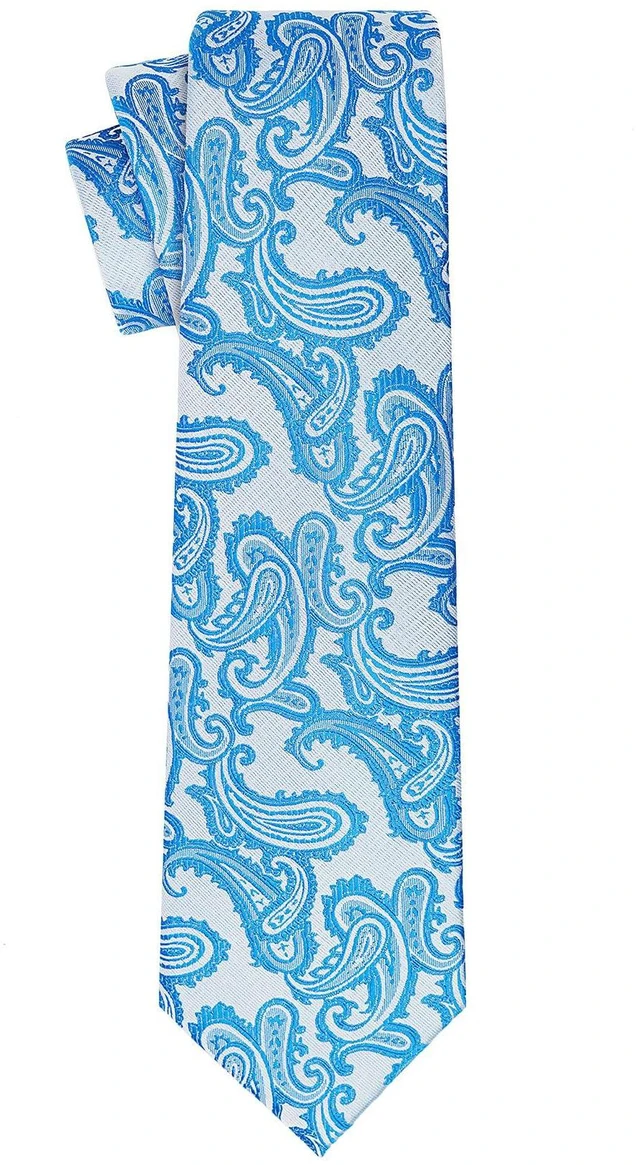 Alt view image 2 of 5 - 2.4'' Skinny Tie Blue Paisley Slim Necktie for Men + Gift Box