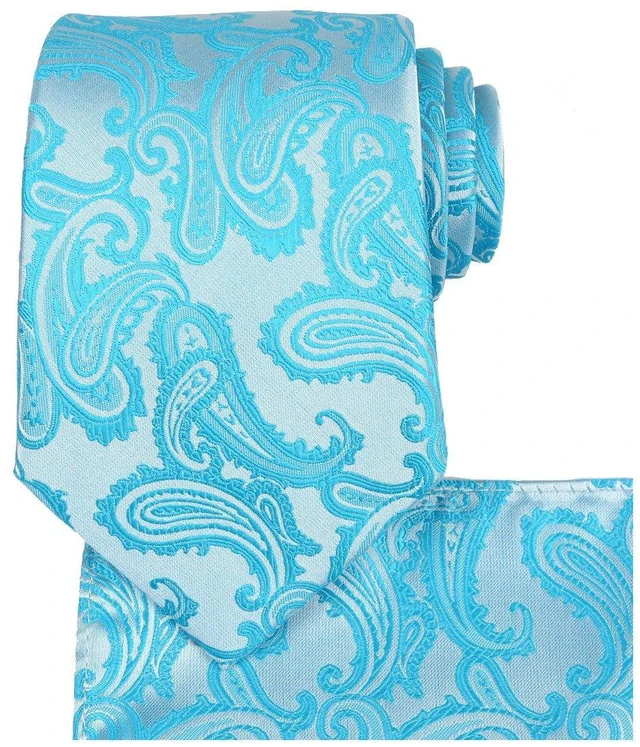 Main image of Mens Tie Set: Ice Blue Paisley Necktie + Pocket Square