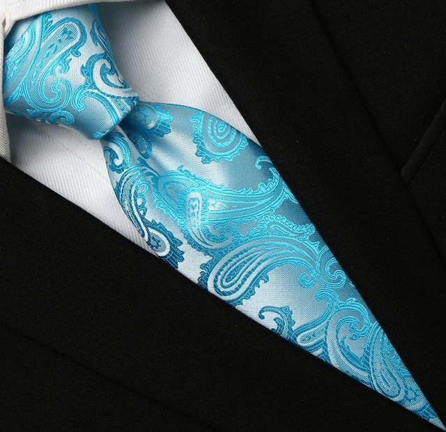 Alt view image 2 of 7 - Mens Tie Set: Ice Blue Paisley Necktie + Pocket Square