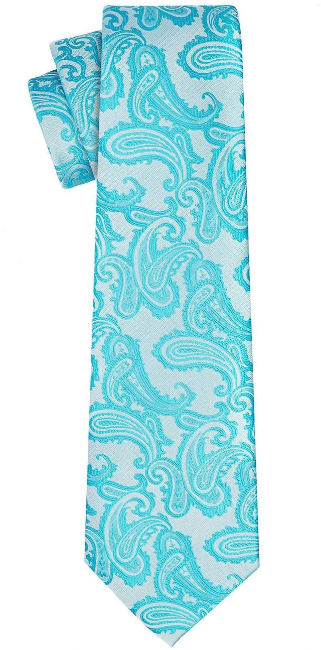 Alt view image 5 of 7 - Mens Tie Set: Ice Blue Paisley Necktie + Pocket Square