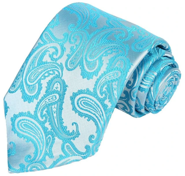 Alt view image 4 of 7 - Mens Tie Set: Ice Blue Paisley Necktie + Pocket Square