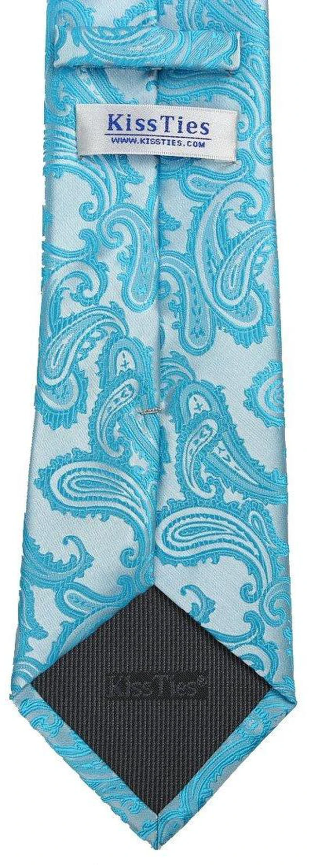 Alt view image 7 of 7 - Mens Tie Set: Ice Blue Paisley Necktie + Pocket Square