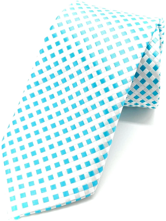 Main image of Turqouise Mens Ties | Jacquared Woven Turqouise and White Checkered Necktie for Him | Men's Suit Accessories