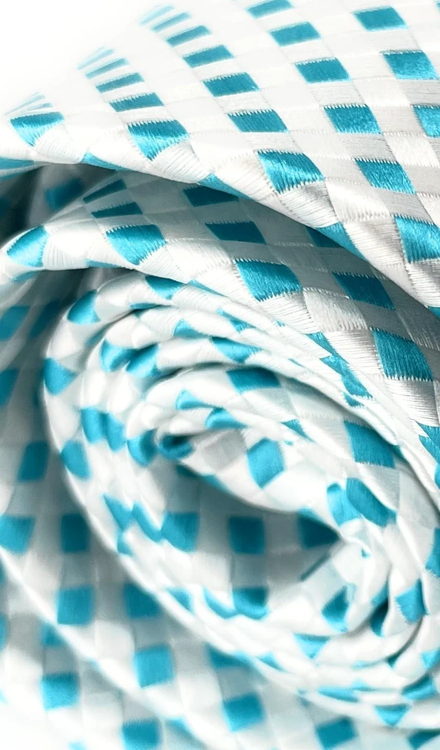 Alt view image 2 of 3 - Turqouise Mens Ties | Jacquared Woven Turqouise and White Checkered Necktie for Him | Men's Suit Accessories