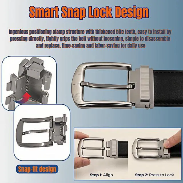 Alt view image 3 of 7 - Zinc Alloy Belt Buckle Back Clip, Universal Snap Lock, Fits 1.5 Inch Belts, Brushed Silver, Single Prong Square Replacement Belt Buckle Back for Men and Women