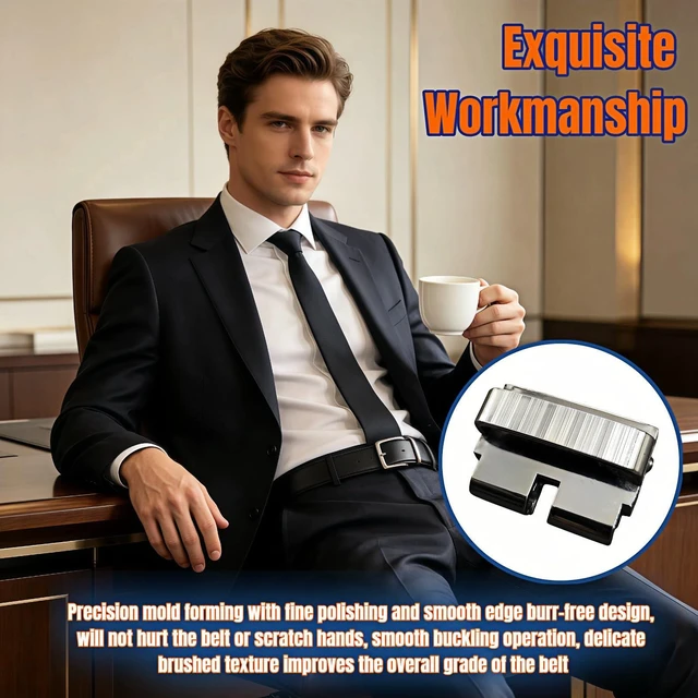 Alt view image 5 of 7 - Zinc Alloy Belt Buckle Back Clip, Universal Snap Lock, Fits 1.5 Inch Belts, Brushed Silver, Single Prong Square Replacement Belt Buckle Back for Men and Women
