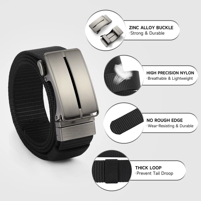 Alt view image 3 of 4 - Ratchet Belt for Men Tactical Gun Belt Mens Golf Belt 1 3/8" Nylon Web Belt with Automatic Slide Buckle