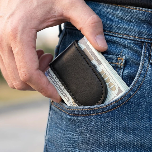 Alt view image 3 of 7 - Leather Business Card Holder Wallet, Slim Minimalist Black Card Holder Case for Men, Fashion Leather Card Wallet for Business Cards, Cash, Small Essentials and Everyday Carry