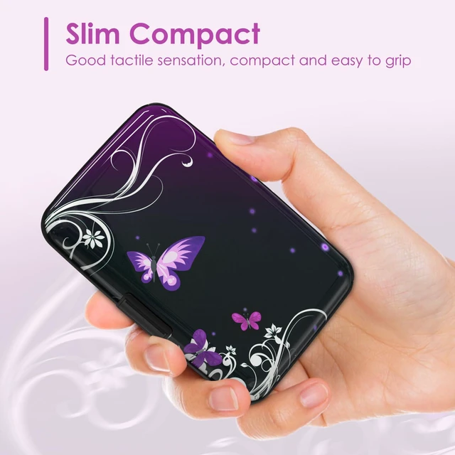 Alt view image 2 of 7 - Credit Card Holder Mini, Purple Butterfly RFID Blocking Aluminum Wallet Slim Metal Hard Case Travel Wallet ID Case for Women Men