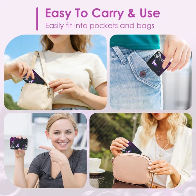 Alt view image 3 of 7 - Credit Card Holder Mini, Purple Butterfly RFID Blocking Aluminum Wallet Slim Metal Hard Case Travel Wallet ID Case for Women Men
