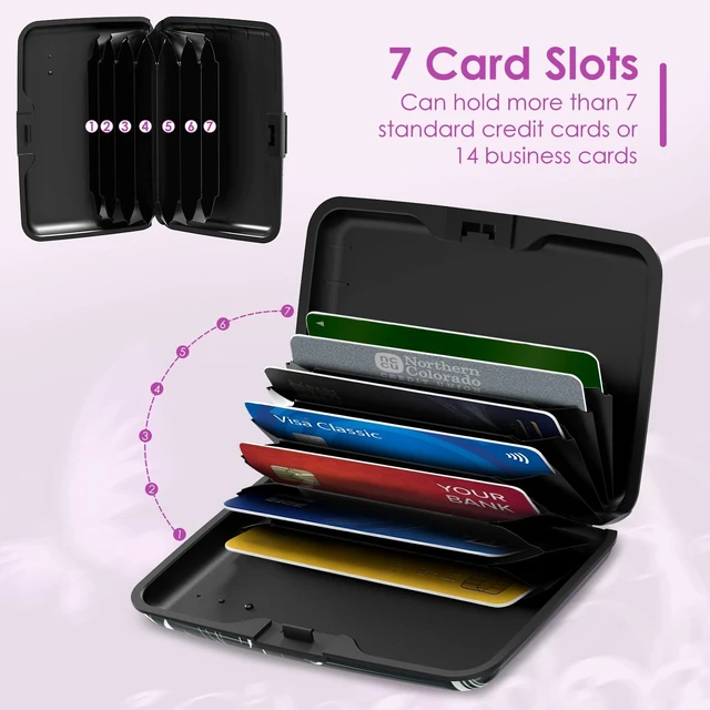 Alt view image 4 of 7 - Credit Card Holder Mini, Purple Butterfly RFID Blocking Aluminum Wallet Slim Metal Hard Case Travel Wallet ID Case for Women Men