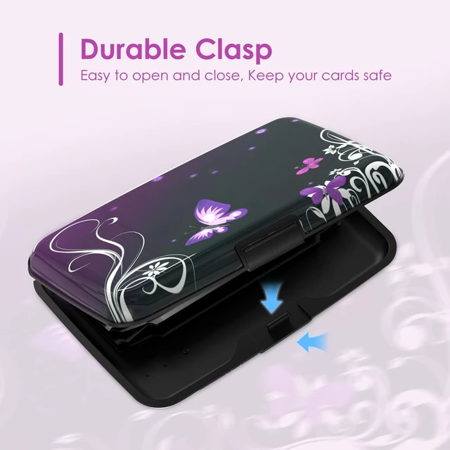 Alt view image 6 of 7 - Credit Card Holder Mini, Purple Butterfly RFID Blocking Aluminum Wallet Slim Metal Hard Case Travel Wallet ID Case for Women Men