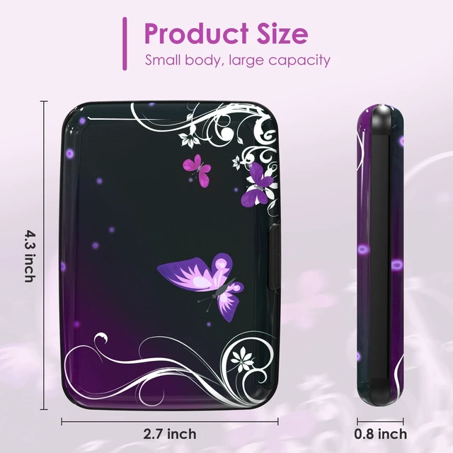 Alt view image 7 of 7 - Credit Card Holder Mini, Purple Butterfly RFID Blocking Aluminum Wallet Slim Metal Hard Case Travel Wallet ID Case for Women Men