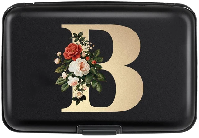 Main image of Simikol Credit Card Holder Personalized Initial Letter B Small Aluminum Wallet Rose Flower Card Case RFID Blocking Wallets for Women and Girls, B