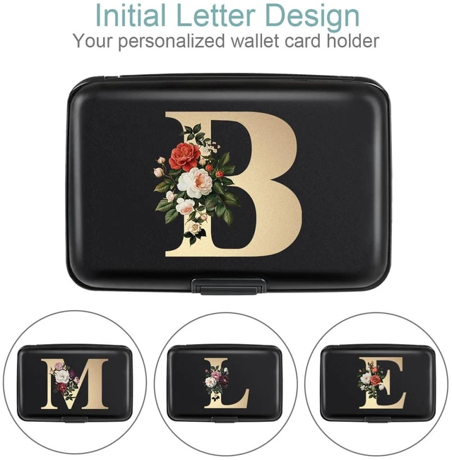 Alt view image 2 of 7 - Simikol Credit Card Holder Personalized Initial Letter B Small Aluminum Wallet Rose Flower Card Case RFID Blocking Wallets for Women and Girls, B