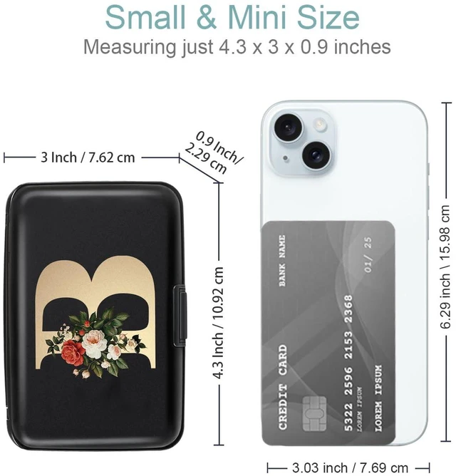 Alt view image 4 of 7 - Simikol Credit Card Holder Personalized Initial Letter B Small Aluminum Wallet Rose Flower Card Case RFID Blocking Wallets for Women and Girls, B