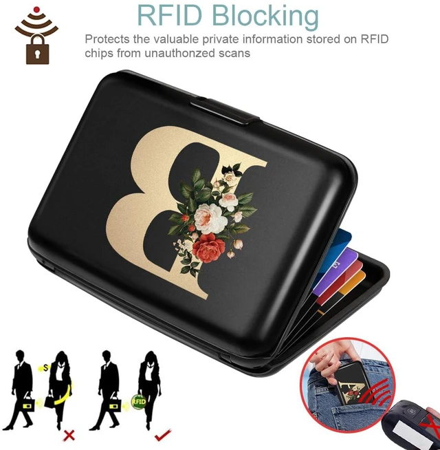 Alt view image 5 of 7 - Simikol Credit Card Holder Personalized Initial Letter B Small Aluminum Wallet Rose Flower Card Case RFID Blocking Wallets for Women and Girls, B