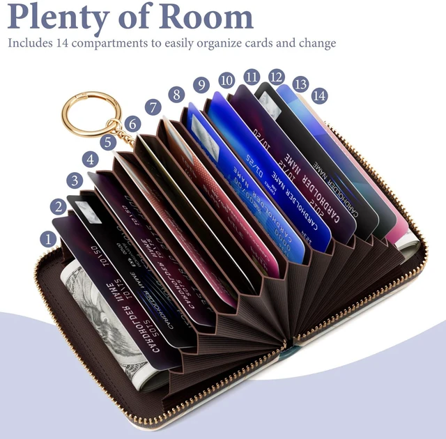 Alt view image 3 of 7 - ZAXMEY Credit Card Holder RFID Wallet for Women, Small Leather Card Organizer Case with Zipper and Keychain, Red Leaf