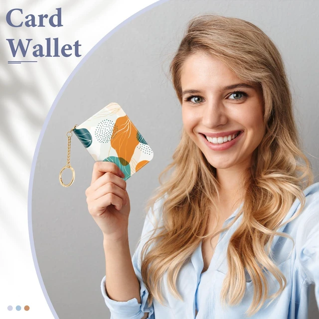 Alt view image 2 of 7 - ZAXMEY Credit Card Holder RFID Wallet for Women, Small Leather Card Organizer Case with Zipper and Keychain, Red Leaf