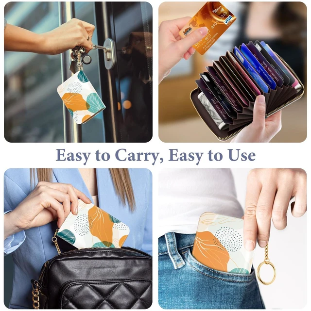 Alt view image 7 of 7 - ZAXMEY Credit Card Holder RFID Wallet for Women, Small Leather Card Organizer Case with Zipper and Keychain, Red Leaf