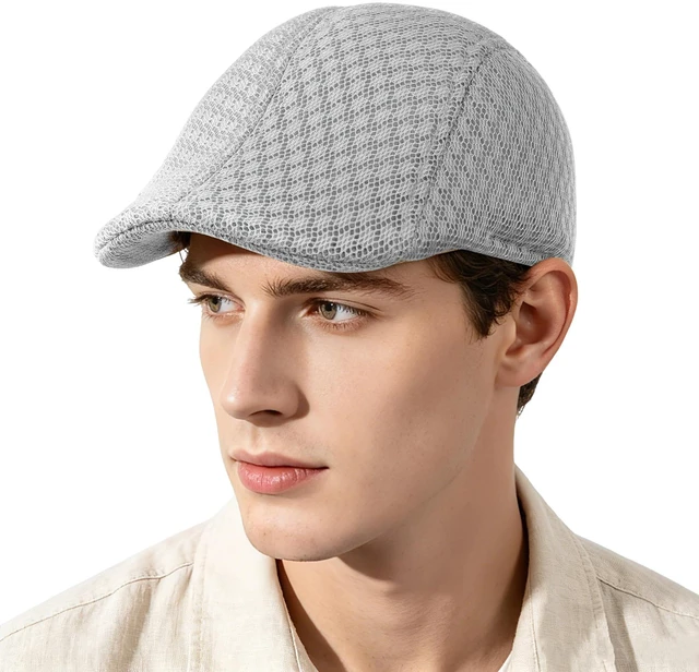 Main image of Pistha Men's Mesh Newsboy Cap Breathable Summer Flat Cap Beret Hat for Golf Driving and Hunting,Light Grey