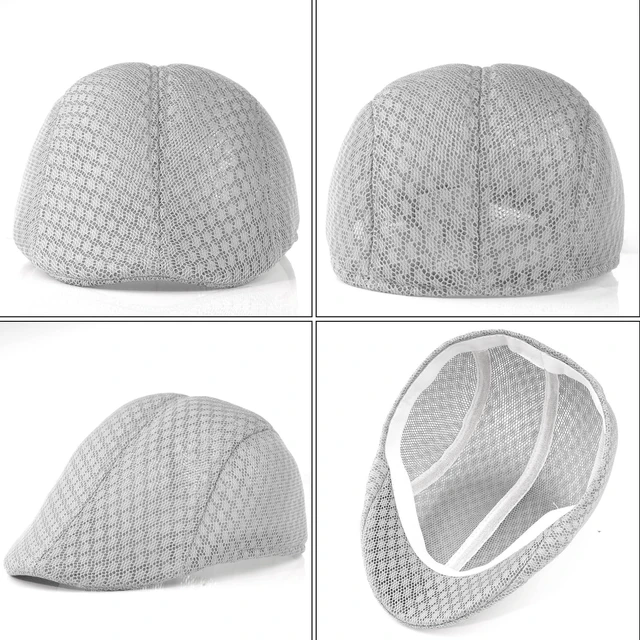 Alt view image 3 of 7 - Pistha Men's Mesh Newsboy Cap Breathable Summer Flat Cap Beret Hat for Golf Driving and Hunting,Light Grey