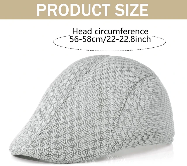 Alt view image 4 of 7 - Pistha Men's Mesh Newsboy Cap Breathable Summer Flat Cap Beret Hat for Golf Driving and Hunting,Light Grey