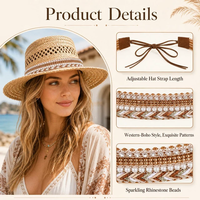 Alt view image 3 of 7 - Twisina Cowboy Hat Bands for Men and Women, Western Hat Band Handmade Brown | Adjustable Cowboy-Hat Accessories for Cowboy/Western/Fedora/Cowgirl Hats 51 in