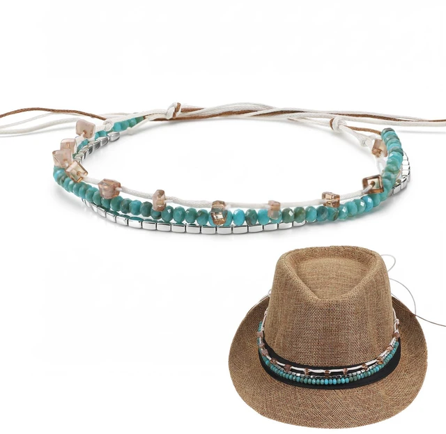 Main image of Hat Band for Cowboy Hats, Turquoise Cowboy Hat Band Western Hats Band-Adjustable Beaded Hatband for Women Cowgirl Men