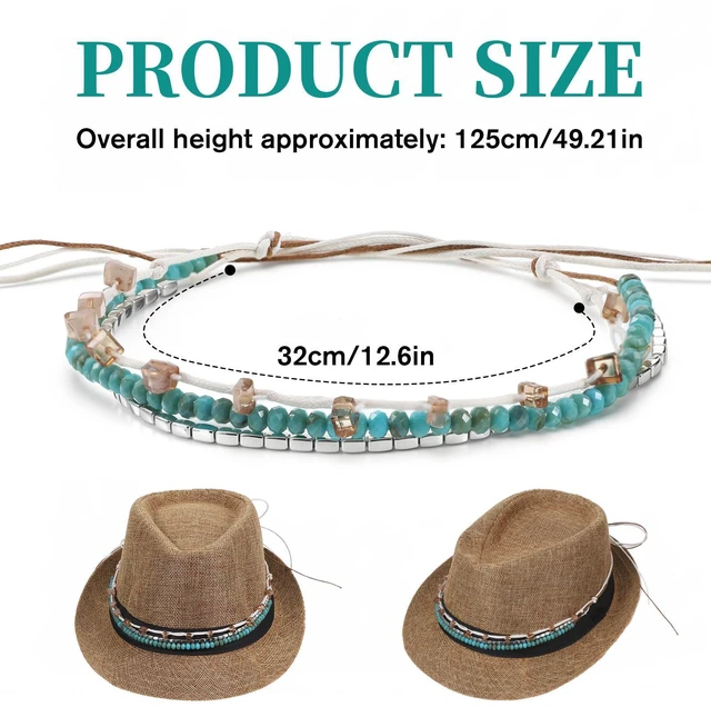 Alt view image 2 of 7 - Hat Band for Cowboy Hats, Turquoise Cowboy Hat Band Western Hats Band-Adjustable Beaded Hatband for Women Cowgirl Men