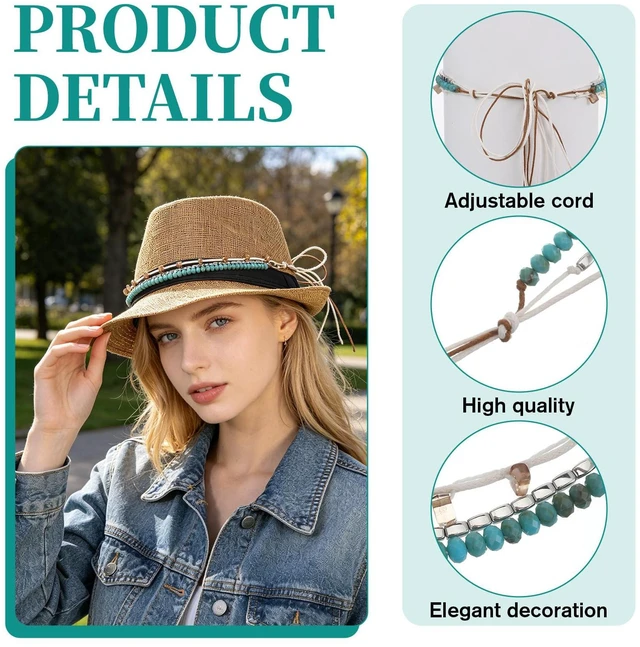 Alt view image 3 of 7 - Hat Band for Cowboy Hats, Turquoise Cowboy Hat Band Western Hats Band-Adjustable Beaded Hatband for Women Cowgirl Men