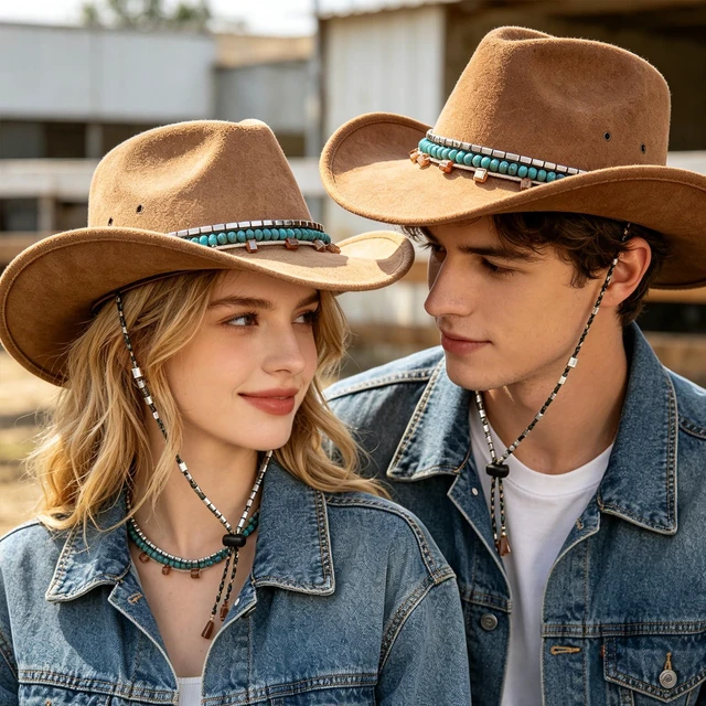 Alt view image 6 of 7 - Hat Band for Cowboy Hats, Turquoise Cowboy Hat Band Western Hats Band-Adjustable Beaded Hatband for Women Cowgirl Men