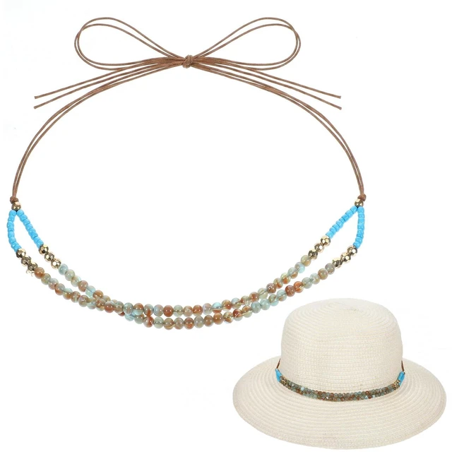 Main image of Adjustable Cowboy Hat Band for Women Men, Turquoise Cowboy Beaded Bands, Cowgirl Rope Belt, Turquoise Hand Made Replaceable Beaded Belt for Panama Fedora, Ethnic Western Rural Hats Belts