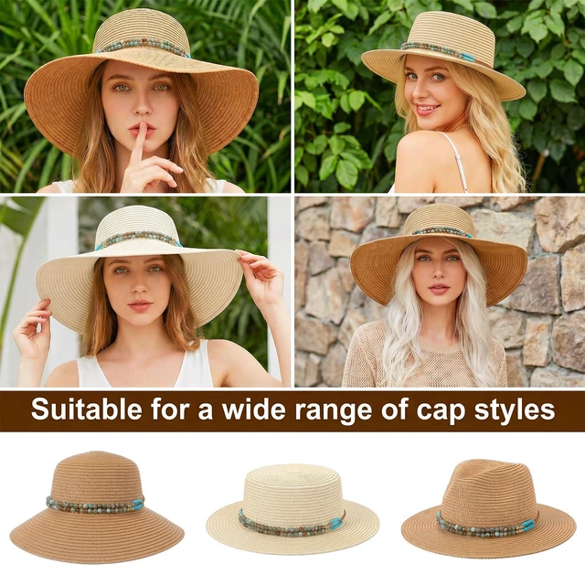 Alt view image 2 of 7 - Adjustable Cowboy Hat Band for Women Men, Turquoise Cowboy Beaded Bands, Cowgirl Rope Belt, Turquoise Hand Made Replaceable Beaded Belt for Panama Fedora, Ethnic Western Rural Hats Belts