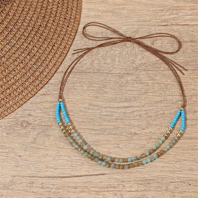 Alt view image 7 of 7 - Adjustable Cowboy Hat Band for Women Men, Turquoise Cowboy Beaded Bands, Cowgirl Rope Belt, Turquoise Hand Made Replaceable Beaded Belt for Panama Fedora, Ethnic Western Rural Hats Belts