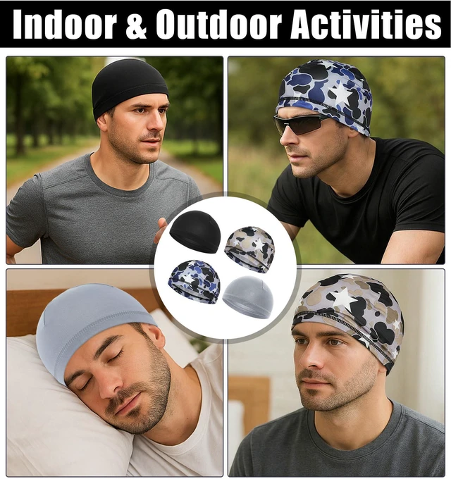 Alt view image 5 of 7 - 4 Pcs Sleeping Cap for Men, Sleep Cap Men Comfortable Night Sleep Headwear