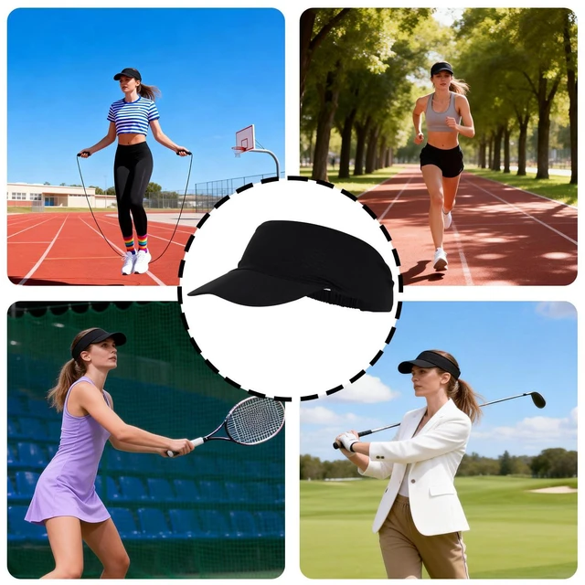 Alt view image 6 of 7 - Marrywindix 1 Piece of Sun Visor Hat Stretch Headband Visor Sport Wear Athletic Visor Elastic Visor Cap for Women and Men(Black)