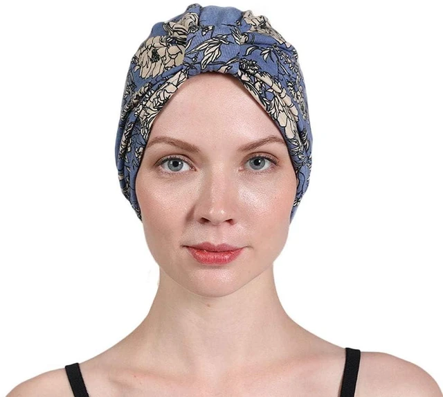 Alt view image 2 of 7 - Chemo Turban for Women Men, Satin Lined Beanie Headwear Head Scarf Headwrap Cap for Cancer Patients Blue