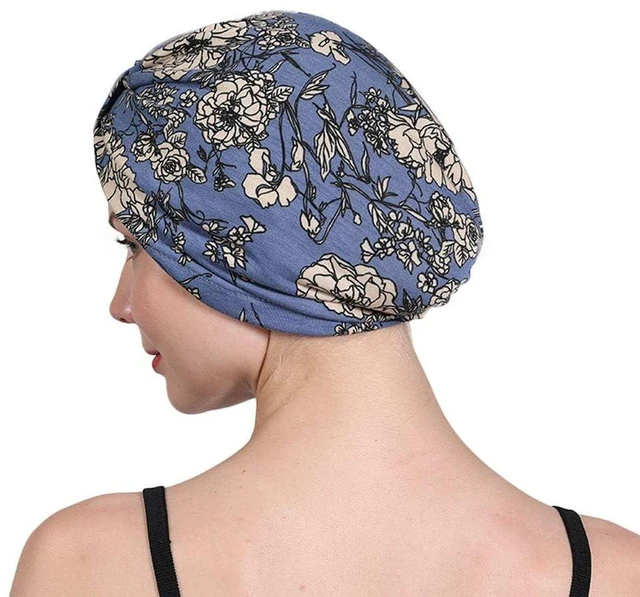 Alt view image 3 of 7 - Chemo Turban for Women Men, Satin Lined Beanie Headwear Head Scarf Headwrap Cap for Cancer Patients Blue