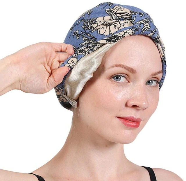 Alt view image 4 of 7 - Chemo Turban for Women Men, Satin Lined Beanie Headwear Head Scarf Headwrap Cap for Cancer Patients Blue