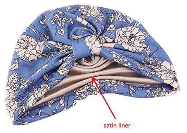 Alt view image 5 of 7 - Chemo Turban for Women Men, Satin Lined Beanie Headwear Head Scarf Headwrap Cap for Cancer Patients Blue