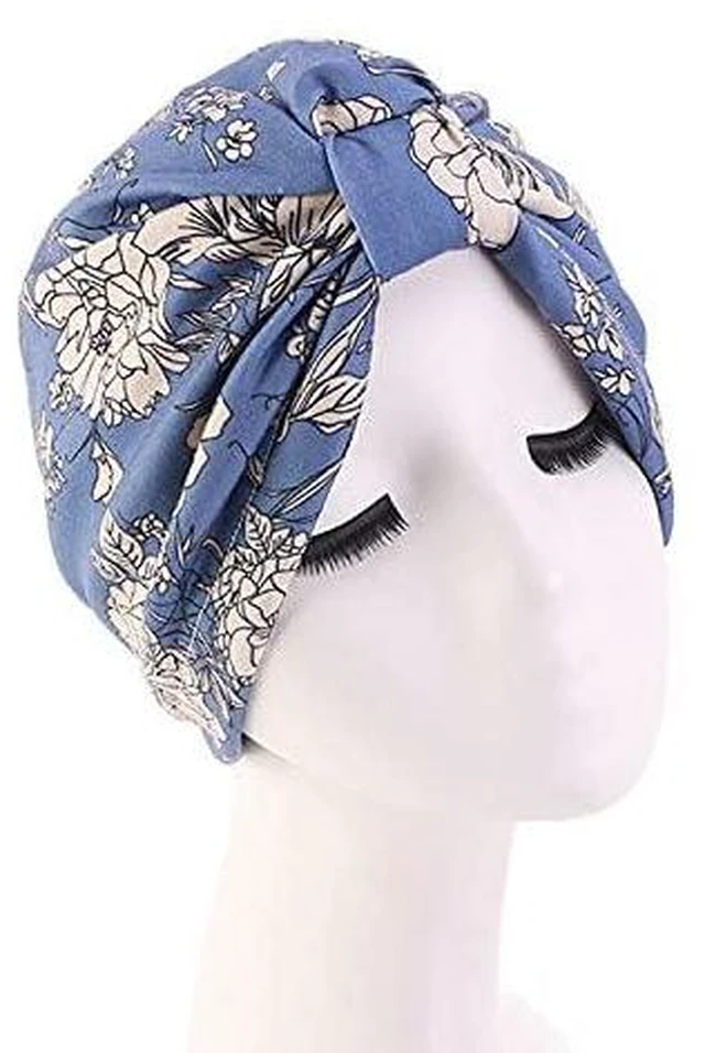 Alt view image 7 of 7 - Chemo Turban for Women Men, Satin Lined Beanie Headwear Head Scarf Headwrap Cap for Cancer Patients Blue