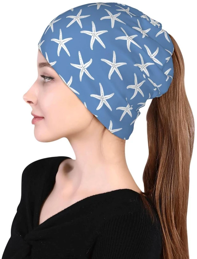 Alt view image 6 of 7 - Blue Starfish Abstract Coastal Beach Nautical Ocean Beanie Chemo Hat Headwear Skull Caps Knitted Hat Unisex Multifunction Nightcap Skull Cap for Women Men