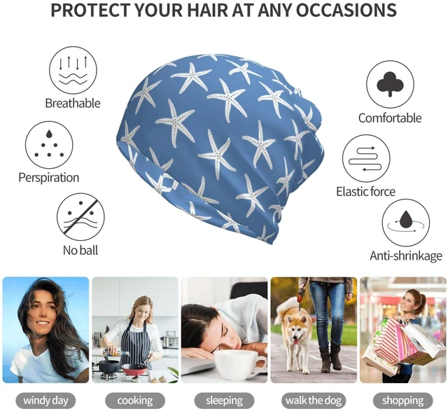 Alt view image 7 of 7 - Blue Starfish Abstract Coastal Beach Nautical Ocean Beanie Chemo Hat Headwear Skull Caps Knitted Hat Unisex Multifunction Nightcap Skull Cap for Women Men