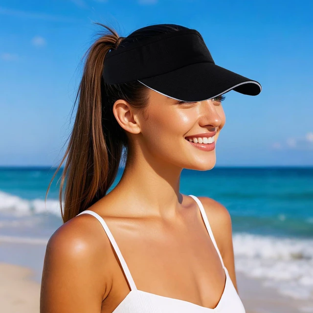 Alt view image 4 of 7 - choyaxo Sun Visor Hat UV Protection Beach Hat Golf Cap for Men Women Summer Beach Pool Sports Golf Black