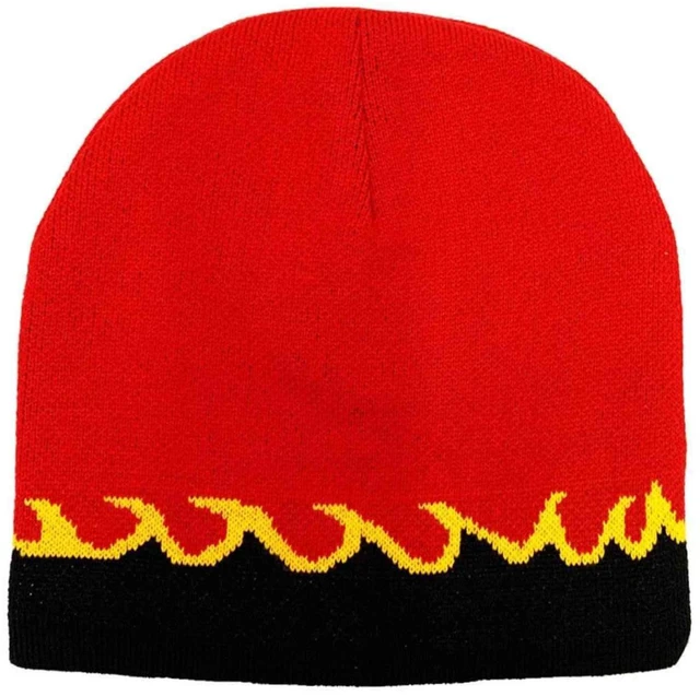 Alt view image 3 of 7 - Flame Print Skull Beanie for Men Women - Warm Soft Knit Acrylic for Cold Weather, All-Purpose Outdoor Sports Hat, Red with Gold and Black Waves
