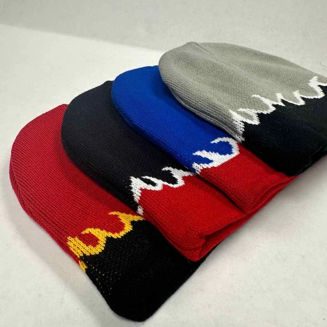Alt view image 5 of 7 - Flame Print Skull Beanie for Men Women - Warm Soft Knit Acrylic for Cold Weather, All-Purpose Outdoor Sports Hat, Red with Gold and Black Waves