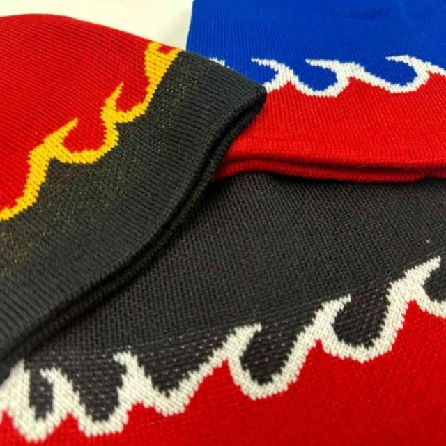 Alt view image 6 of 7 - Flame Print Skull Beanie for Men Women - Warm Soft Knit Acrylic for Cold Weather, All-Purpose Outdoor Sports Hat, Red with Gold and Black Waves